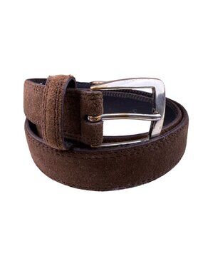 Cole Haan Mens Brown Suede Leather Belt Solid Brass Buckle Adjustable Sz 36